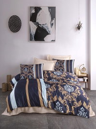 L'essentiel linge de maison Juego de funda de edredón doble 3D Azul oscuro y Oro